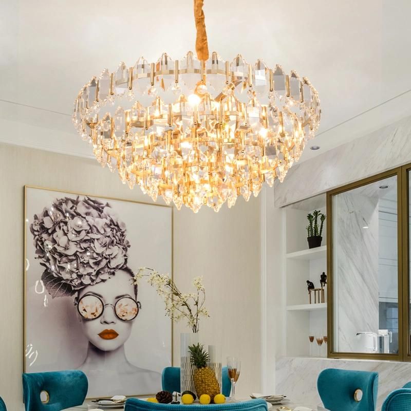 Suspension Crystal Luminaire Gold Hanging Lamp for Living Room Sitiing Room Decor (WH-AP-96)