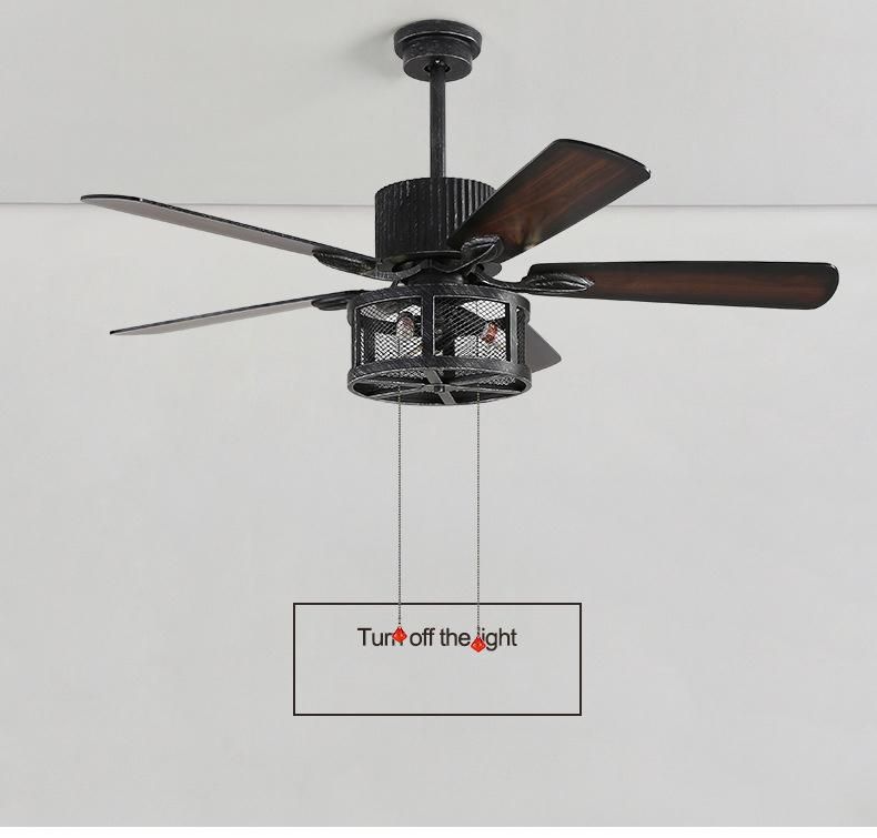 Industrial Cool Wind Retro Dining Room Living Room Wood Blade Leaf Fan Remote Control Electric Ceiling Fan Lamp