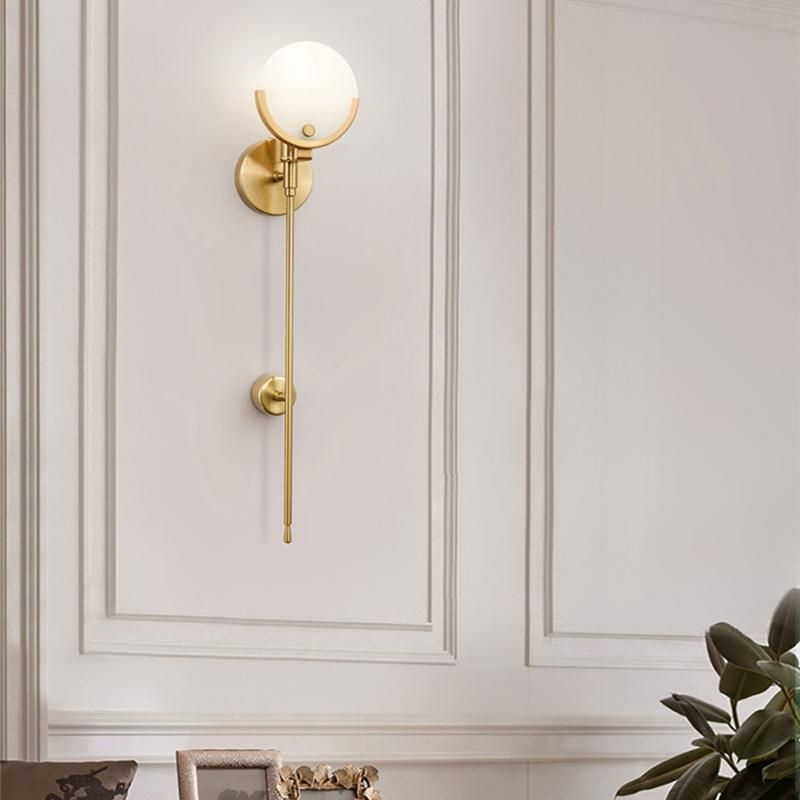 New Chinese Style Living Room Bedroom Full Copper Marble Wall Lamp