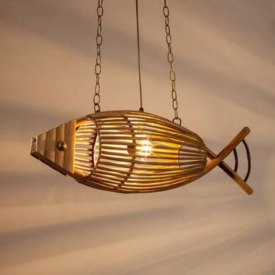 Fish Pendant Lamps Handmade Wood Weaving Pendant Light Hanging Lamp (WH-WP-46)