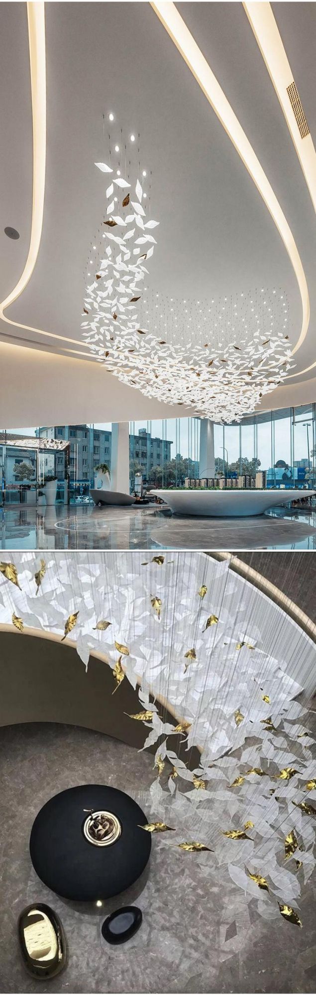 New Product Banquet Hall Villa Commercial Custom Project Luxury Glass Leaf LED Chandelier Lamp