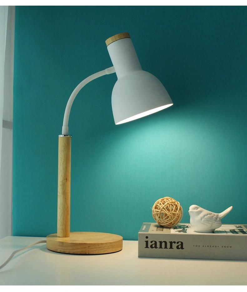 LED Eye-Care Study Lamp Angle Adjustable Student Dormitory Study Table Lamp Nordic Wood Bedside Lamp