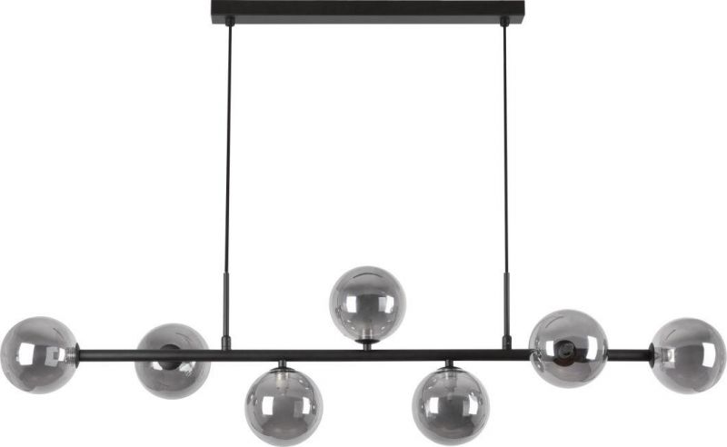 Glass Globe Linear Chandelier 7-Light Hanging Pendant Light Fixtures MID Century Modern Ceiling Lamp for Bedroom Living Room Dining Room Kitchen (Matt Black)