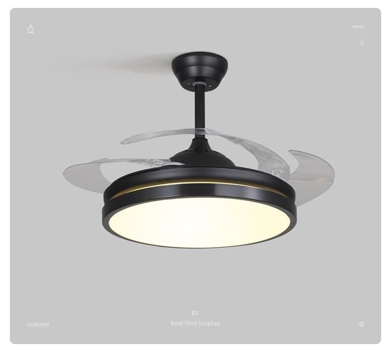 42 Inch Modern Simple Style Fan Light Retractable Blade Ceiling with Remote Control LED Light