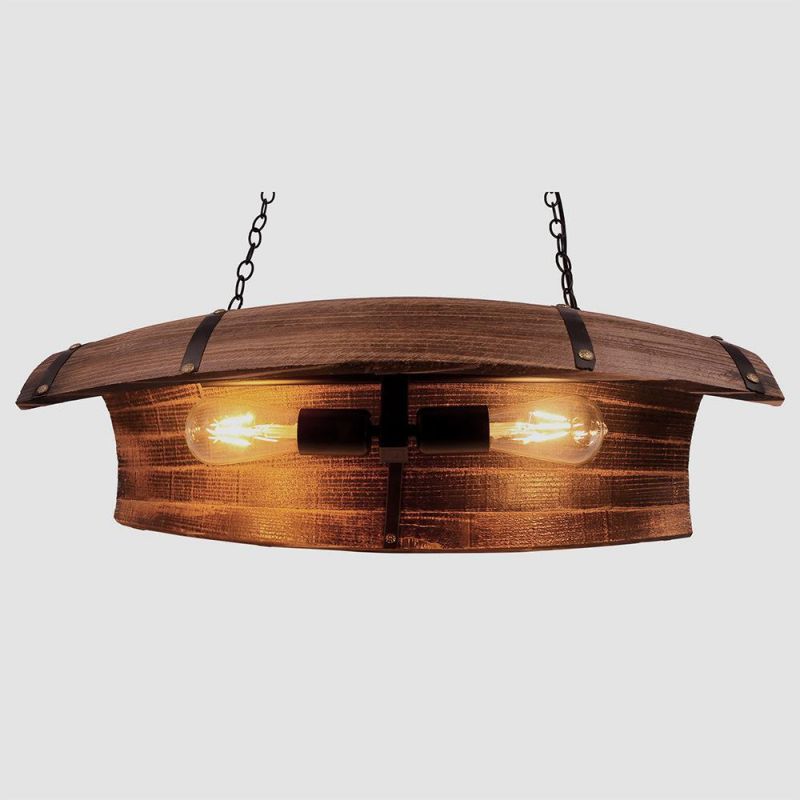 Retro Vintage Chandelier Wood Brown E27/E26 Wine Barrel Lights Chain Adjustable Decor Hotel Chandelier (WH-VP-92)