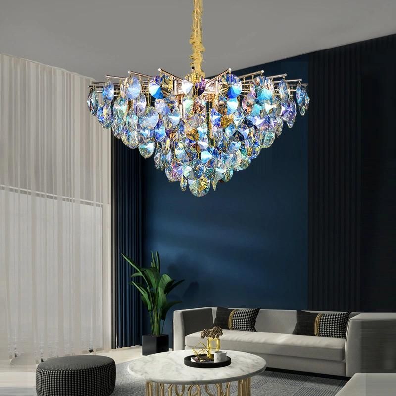 Postmodern Living Room Copper Branch LED Light Artistic Dining Room Brass Luxury Blue Crystal Chandelier