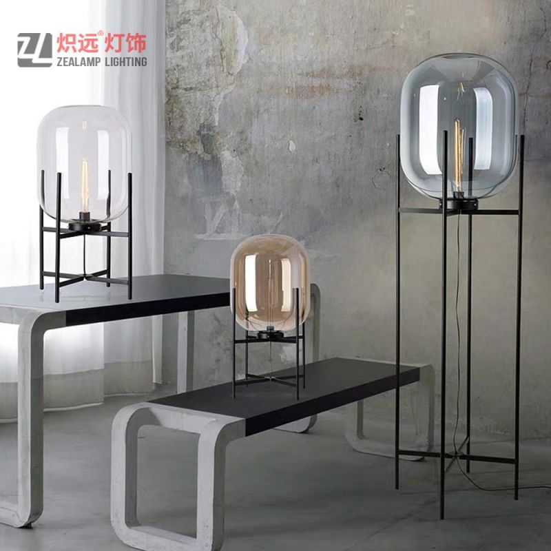Glass Shade Four Supports Iron Standing Decorative Lamps for Residences