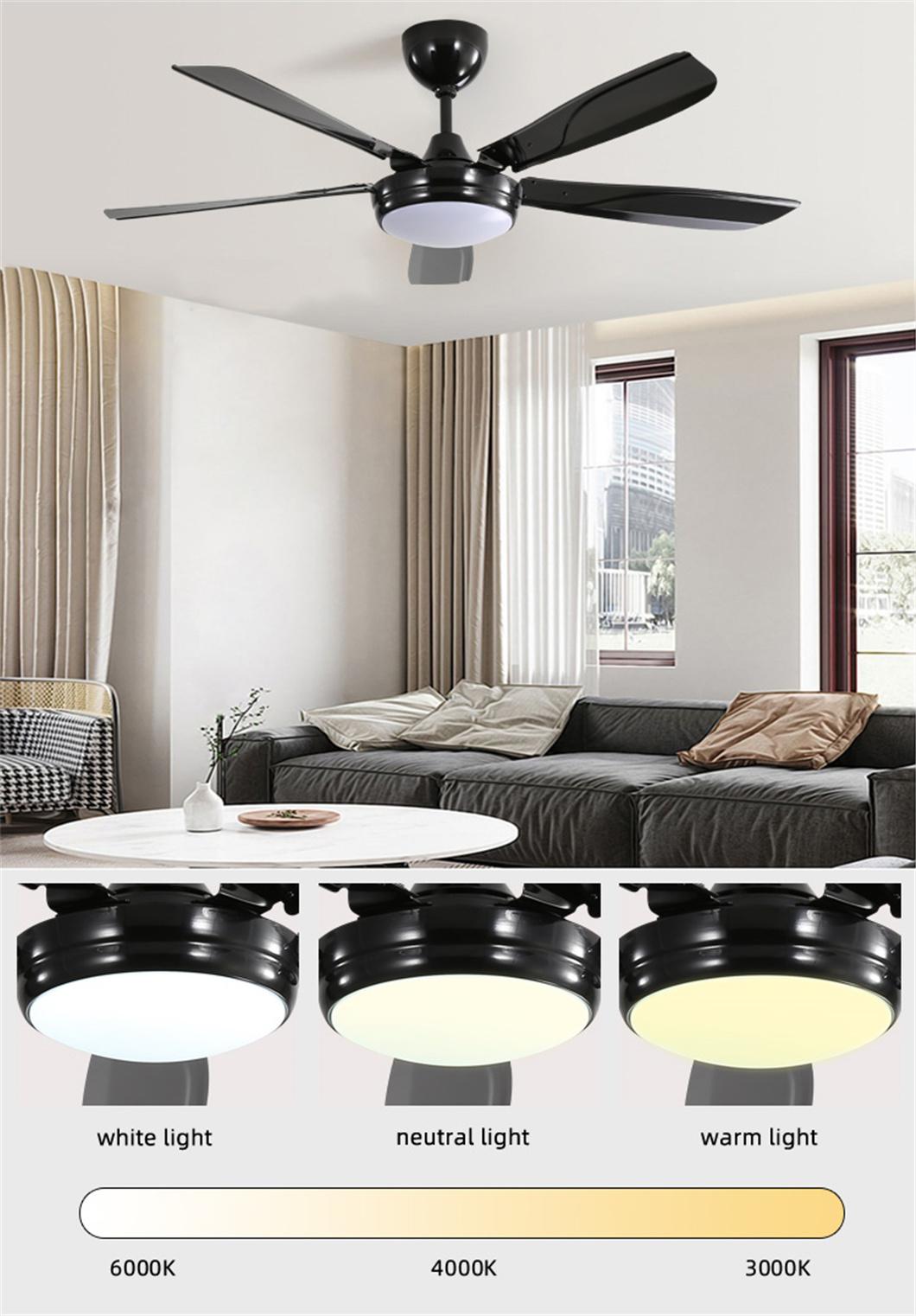 Simple Design 5 Fan Speed 52 Inch 5 Iron Blades LED Ceiling Fan Light
