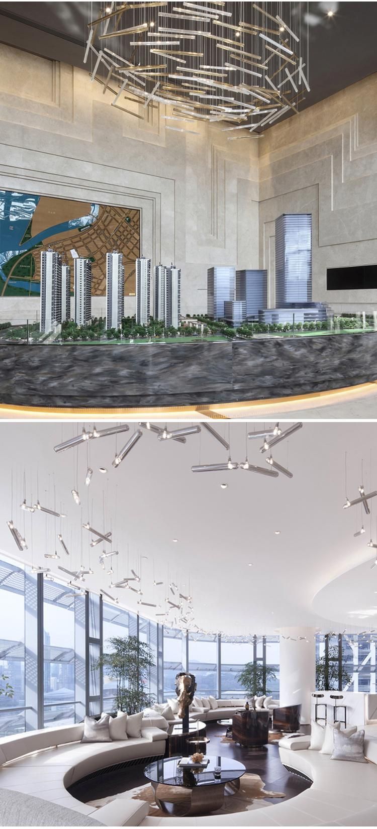 Professional Quality Stairway Villa Hotel Exhibition Big Luxury Glass Stainless Steel LED Chandelier