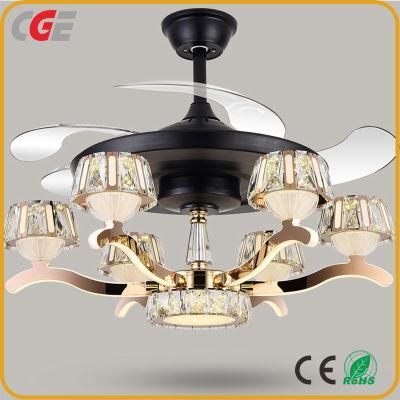 LED Ceiling Fan Decorative Luxury Retractable Chandelier Crystal Fancy Hidden Transparent Blade