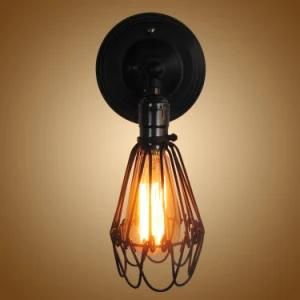 E27 Switch Socket with Cage Rustic Wall Sconces Lamp for Reading Room