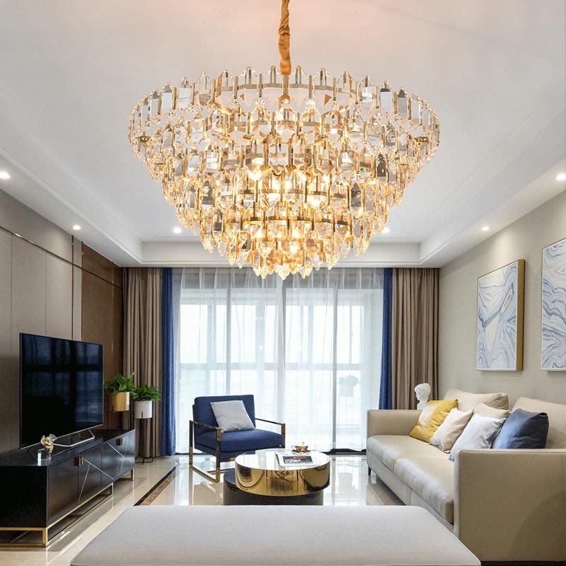 Suspension Crystal Luminaire Gold Hanging Lamp for Living Room Sitiing Room Decor (WH-AP-96)