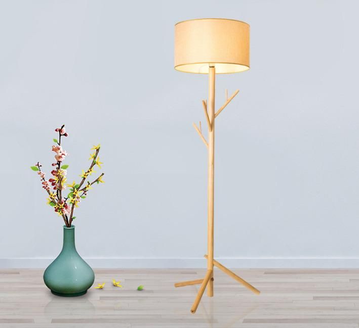 Home Lighting Fabric Shade Wooden Standing Floor Tripod Floor Light Lamp