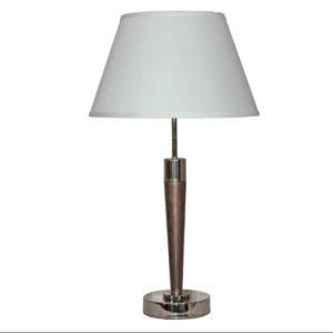 Custom Wood Finish Hotel Table Lamp with Polished Nickel Accents