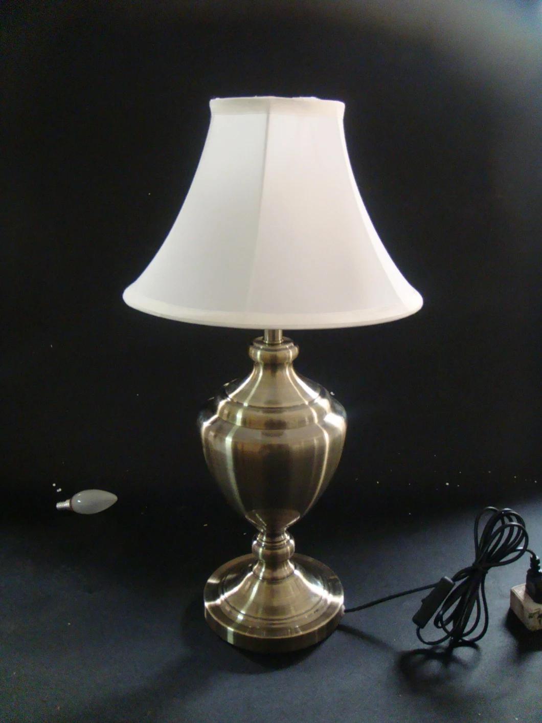 Satin Nickel Metal Body and White Fabric Shade Table Lamp.