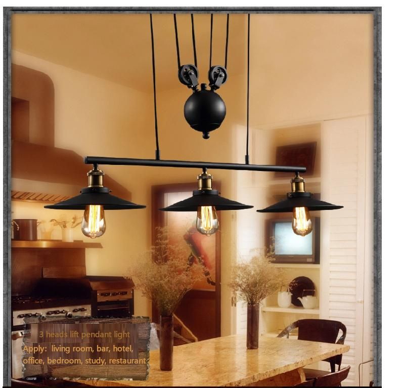 Retro Vintage Pully Pendant Lights Fixture Loft American Black Hanging Lamp (WH-VP-130)