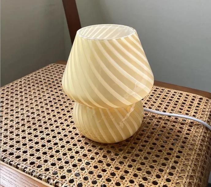 Striped Mushroom Table Lamp 7.48 Inches Style Striped Glass Lamp Study Bedside Living Room Bedroom Decoration