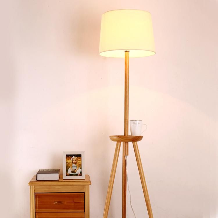 Tripod Wooden Fabric Lampshade Floor Lamp Living-Room Bedroom Light