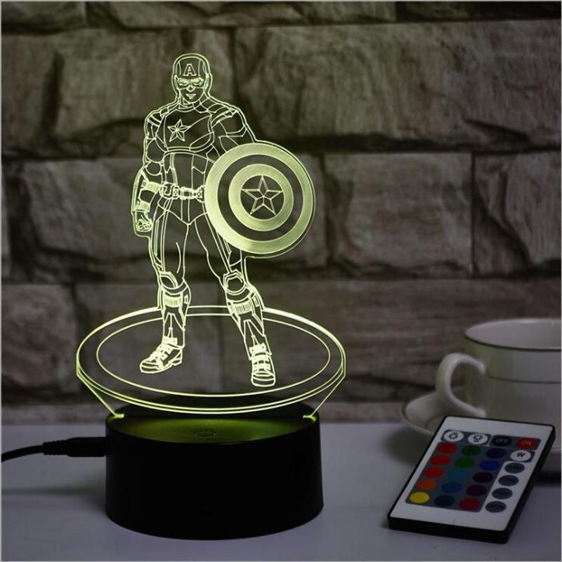 3D Illusion Captain America Desk Lamp Dimmer Lamps Study Light Table Lamp, 3D LED Night Light Kids Desk Lamp Bedroom Decoration Esg15676