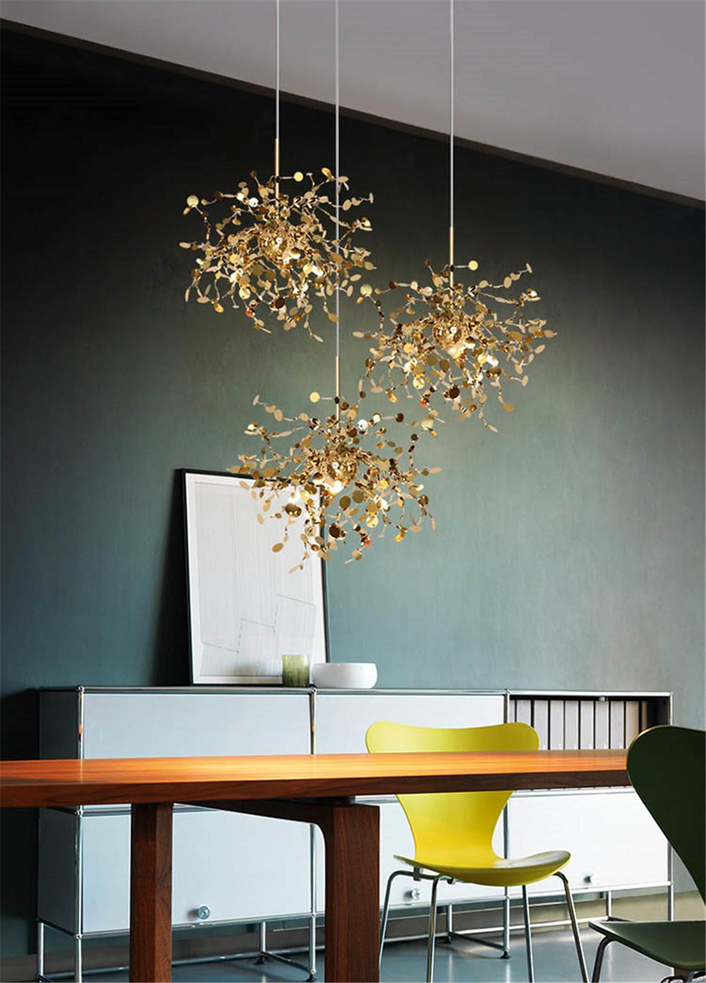 Chandelier Argent Lighting Hand Made Stainless Steel Leaf Chandelier Lamp for Living Room/Bedroom Home Art Deo Lighting