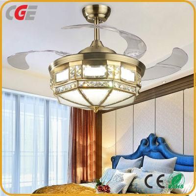Hanging Lamp Indoor Decoration Fancy Lights Retractable Blade for Home Metal Gold LED Fan Pendant Light Modern