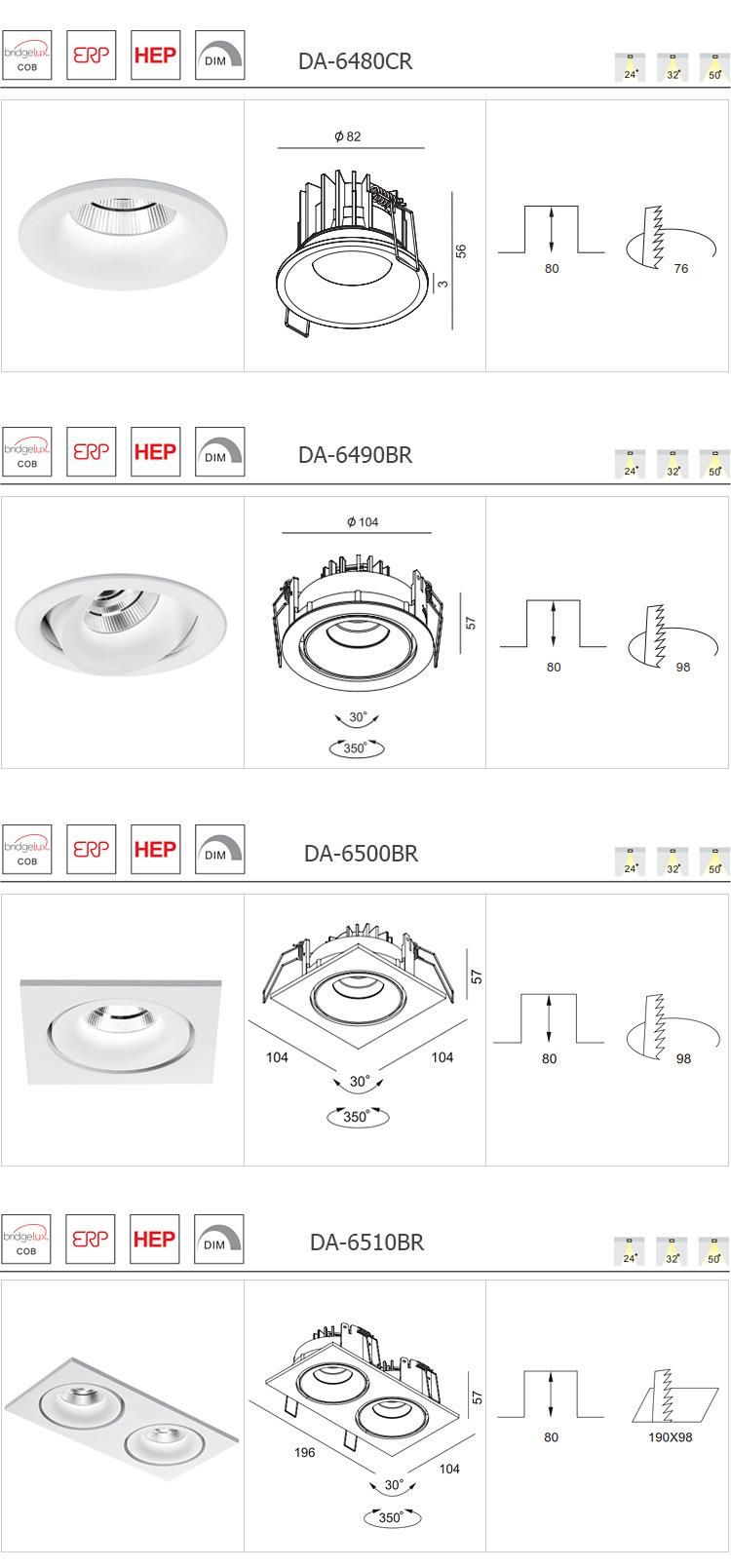Aluminum Round 6.2W 3000K Recessed LED Spot Light Downlight