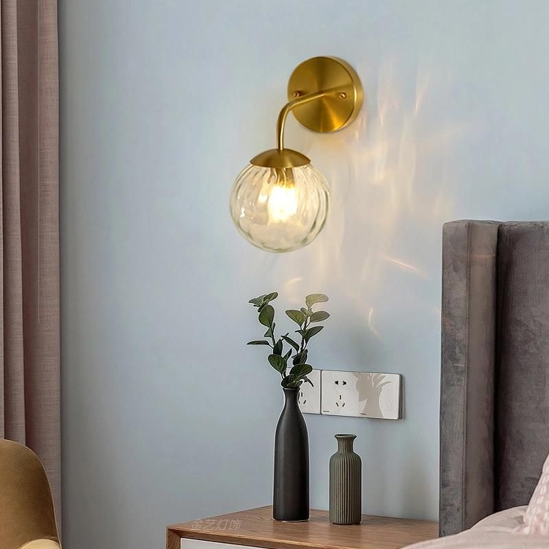 Bedroom Bedside Wall Lamp Nordic Style Glass Retro American Bronze Lighting