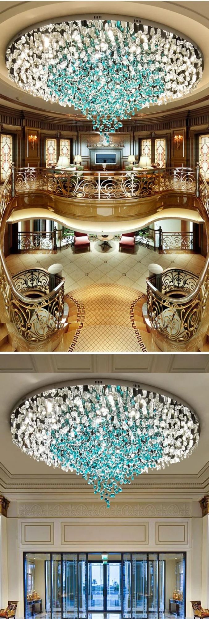 Luxury Crystal Green Stone Custom Light Staircase Hall Hotel Non-Standard LED Chandelier Lamp