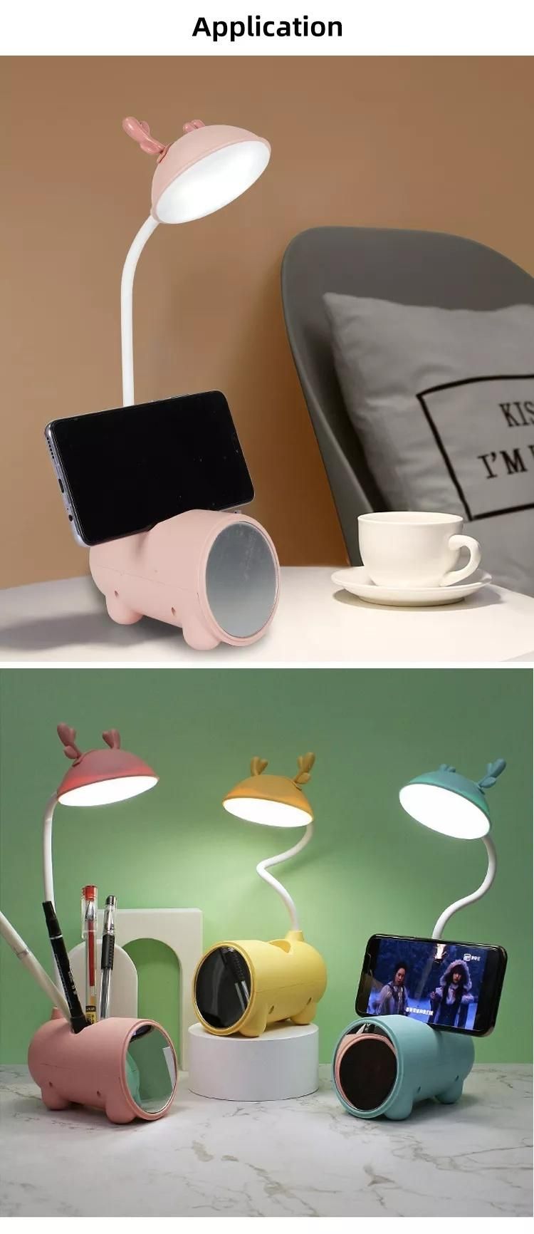 Lovely Modelling Pink Blue Yellow Color ABS Bedroom Dressing Table Mirror Mobile LED Night Light