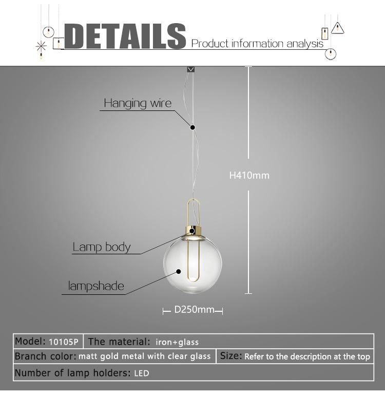 High Quality Metal Dlss Restaurant Dining Room Kids Room Fanny Glass Pendant Light