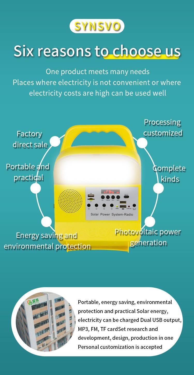 9W Solar panel OEM Order Available Reading LED Pendant Light Solar Min. Power System of Lighting FM Radio Solar Speaker Solar Light