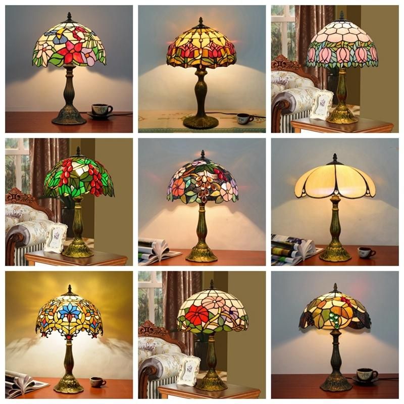 Tiffany Style Table Lamp Stained Glass Handcrafted Shade Desk Light