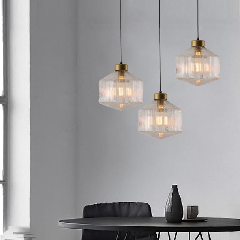 Nordic Simple Luxury Pendant Lights Counter Gustaof Drum Shaped Patterned Glass Pendant Light (WH-AP-296)