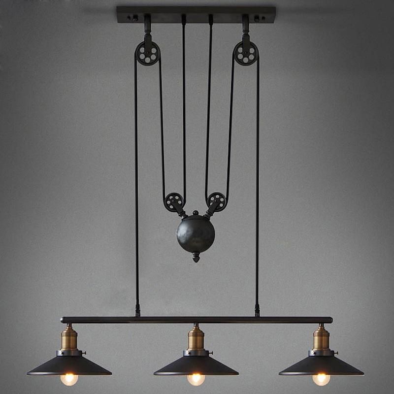 Retro Vintage Pully Pendant Lights Fixture Loft American Black Hanging Lamp (WH-VP-130)