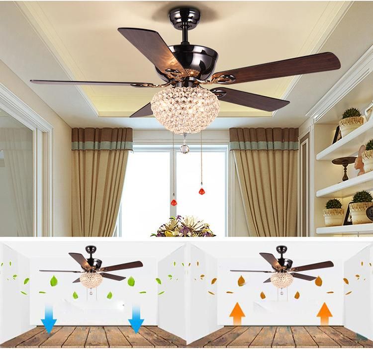 Fancy Hanging Design Crystal 52inch 5blade Silent Decorative Lighting Ceiling Fan with Remote Control Ceiling Fan Lamp