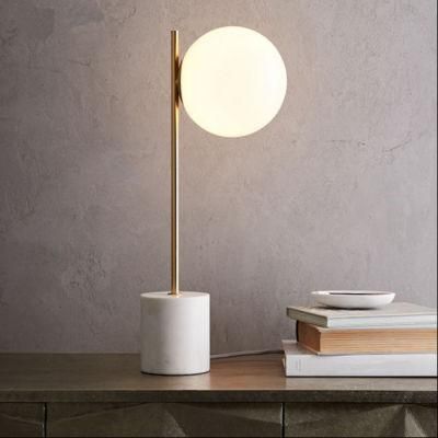 Decorative Glass Modern Desk Table Lamp with White Marble Base for Reading
