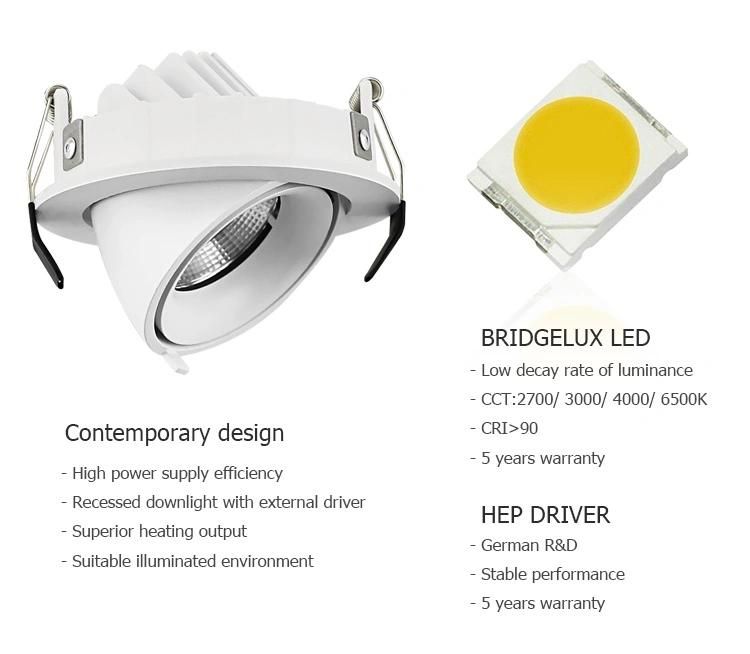 OEM ODM Aluminum TUV CE CB 10W 15W Recessed Adjustable LED Spot for Hotel and Apartment Residential Rooms LED Downlight