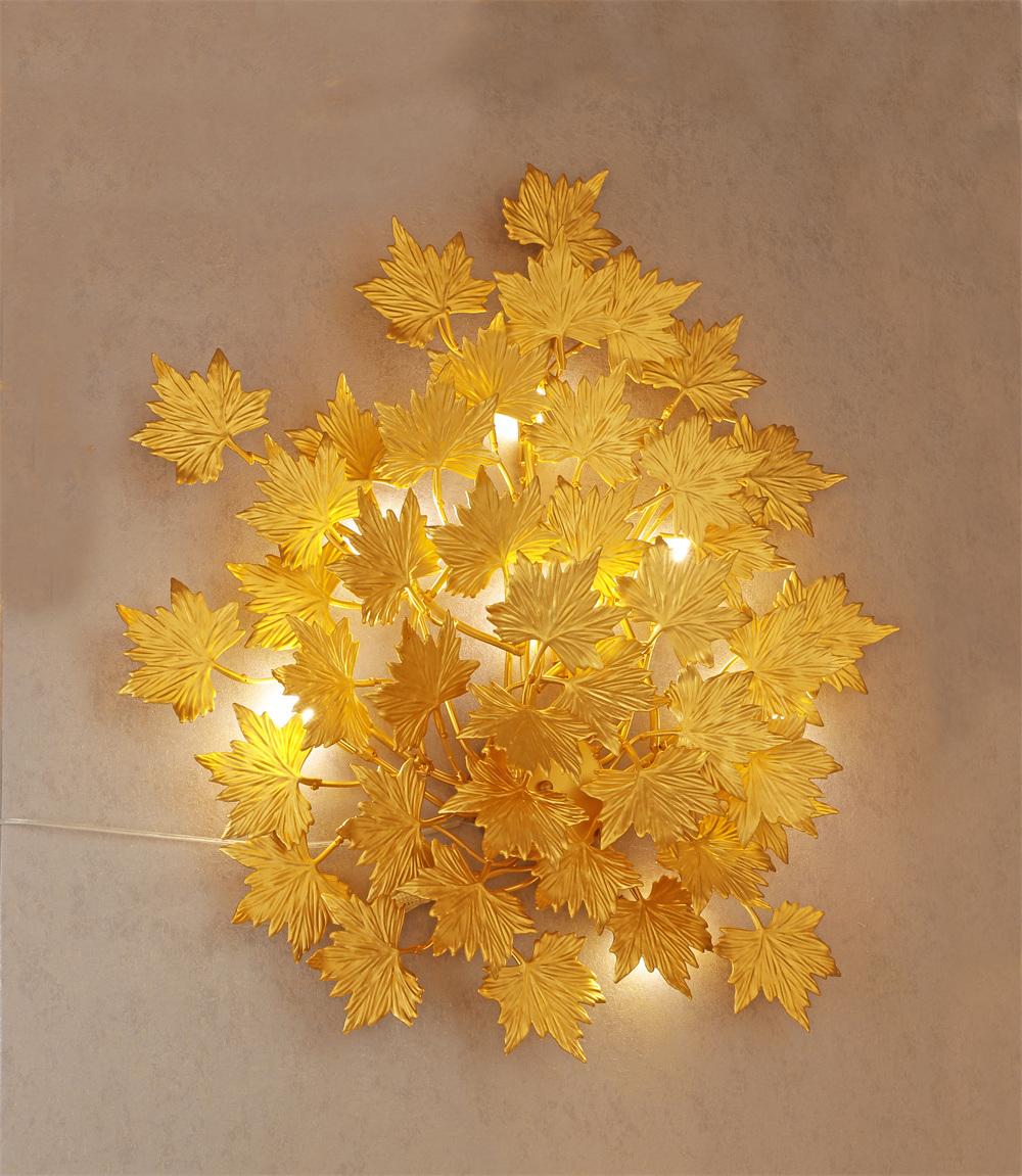 2022 Indoor Gold Oxidized Maple Leaves Wall Light Sconce for Sitting Room Bedroom Study Room Lobby