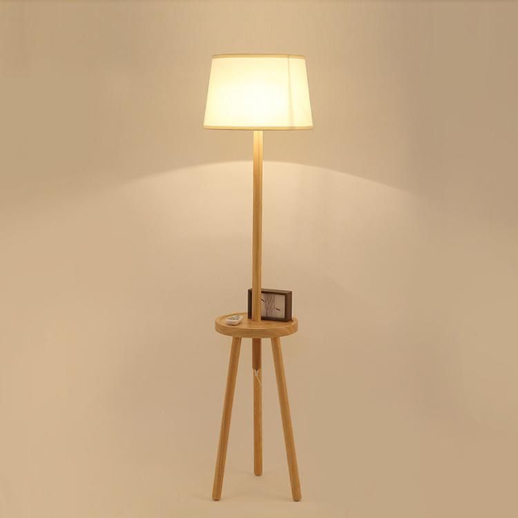 Tripod Wooden Fabric Lampshade Floor Lamp Living-Room Bedroom Lighting