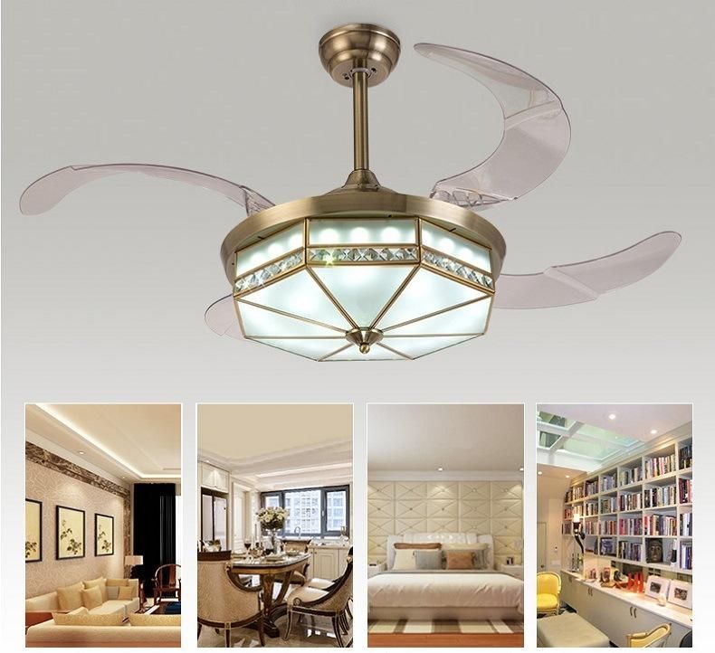 Ceiling Fan with Light Remote Control Crystal Luxury Ceiling Fan Telescopic Leaf
