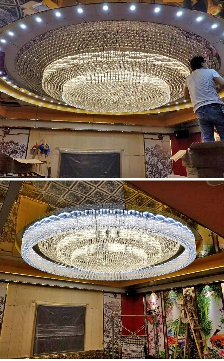 Gold Luxury Hotel Lobby Indoor Staircase Custom Project Glass Round LED Ceiling Chandelier Lamp