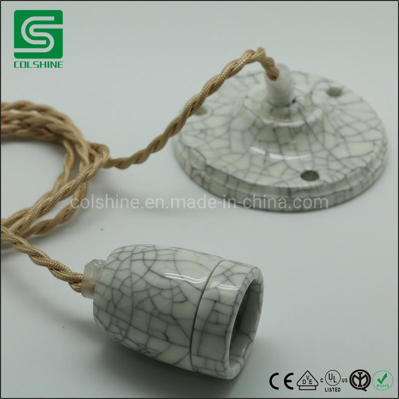 Porcelain Lamp Holder with Cable and Ceiling Roce E27 Ceramic Pendant Light