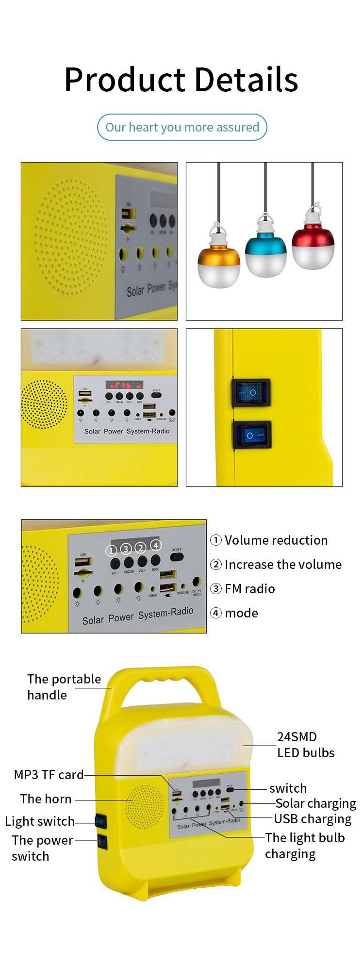 9W Solar panel OEM Order Available Reading LED Pendant Light Solar Min. Power System of Lighting FM Radio Solar Speaker Solar Light