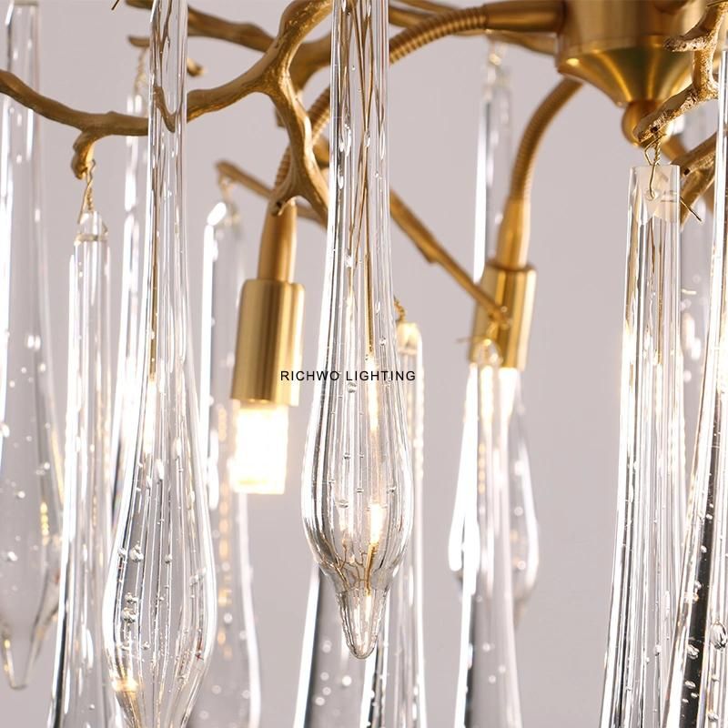 Postmodern Light Luxury Crystal Chandelier All Copper Branch Dining Room Lamp Atmospheric Home Bedroom Villa Living Room Chandelier