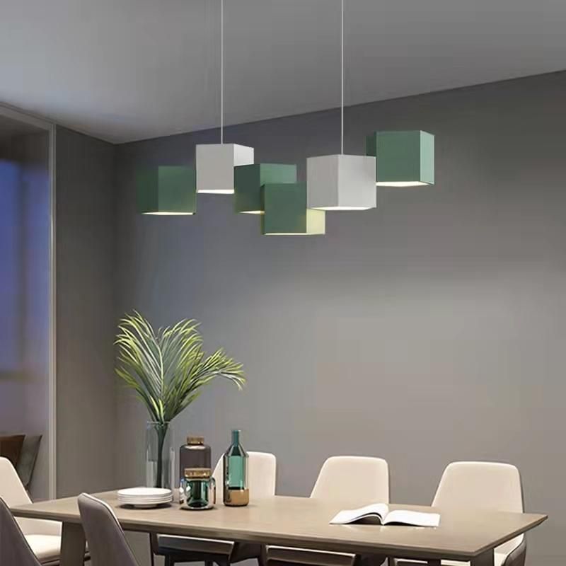 Nordic Restaurant Chandelier Modern Minimalist Dining Room Bedroom Bar Lamp Creative Personality Iron Long Macaron Pendant Lamp