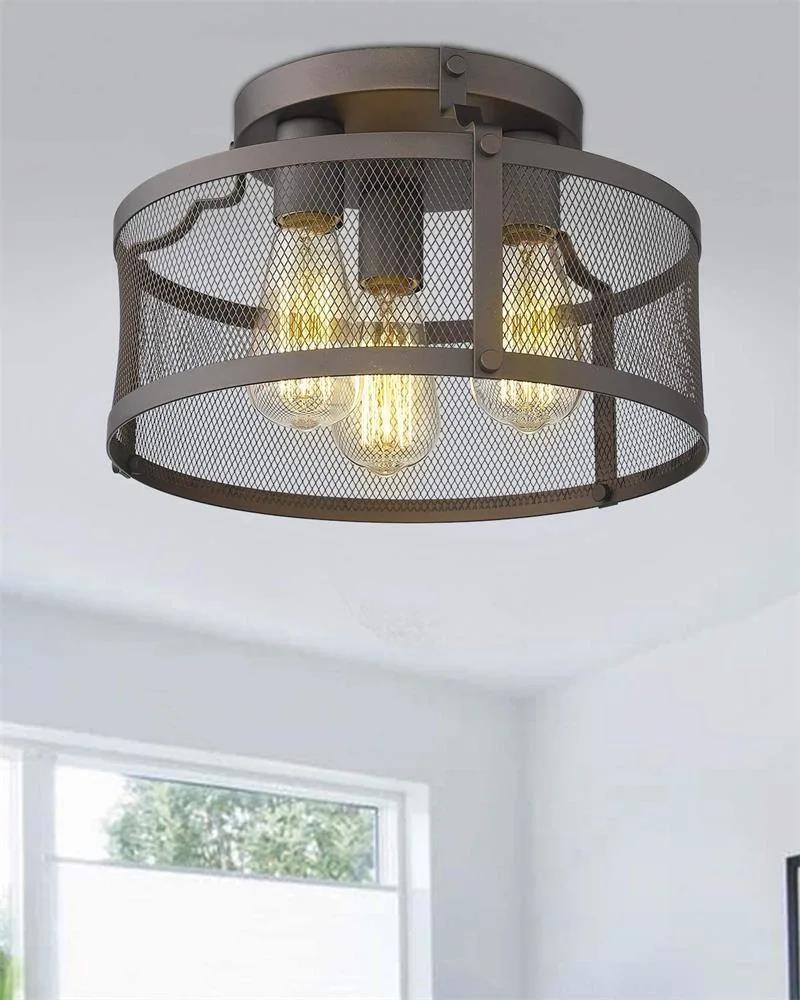 Nordic Retro Industrial Lighting Indoor Living Room Wrought Iron LED Ceiling Lamp