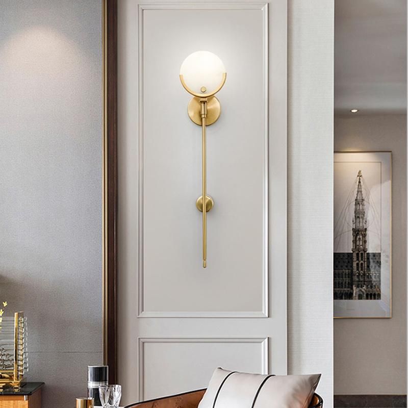 New Chinese Style Living Room Bedroom Full Copper Marble Wall Lamp