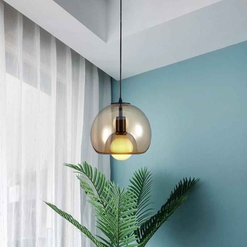 Indoor Coffee Color E27 LED Ball Glass Hanging Lamp Pendant Lighting for Dining Room Zf-Cl-084