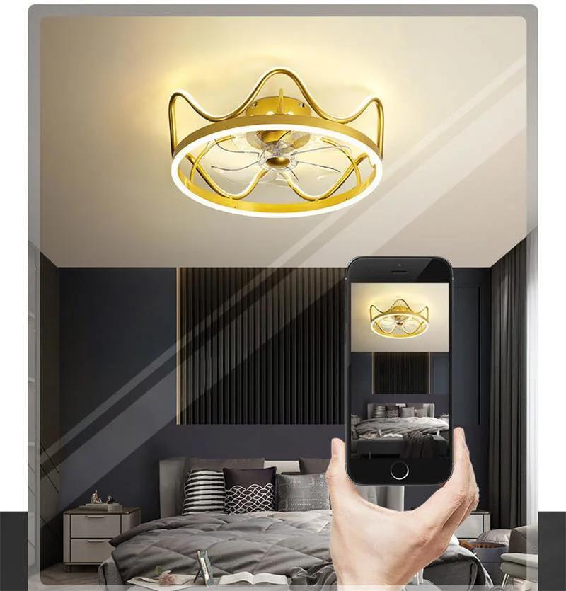 Creative Light Luxury Crown Lighting Bedroom Invisible Ultra-Thin Ceiling Fan