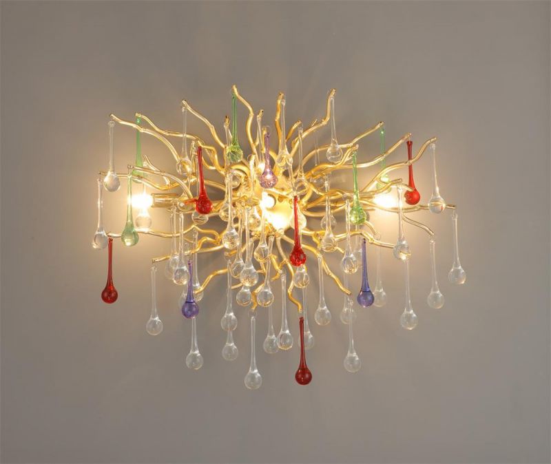 2022 Art Decoration Flower Crystal Glass Golden Wall Lamp Lighting